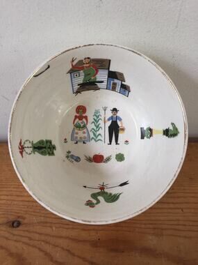 Vtg Pennsyvania Dutch German Swedish Farmers Porcelain Candy Nut Dish Bowl